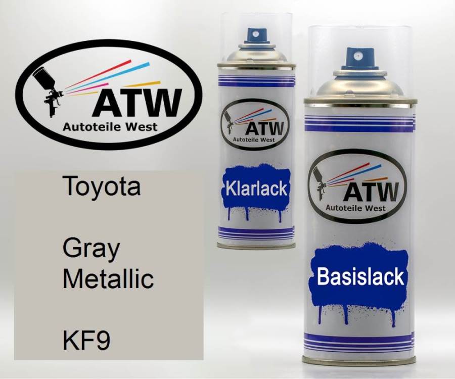 Toyota, Gray Metallic, KF9: 400ml Sprühdose + 400ml Klarlack - Set, von ATW Autoteile West.